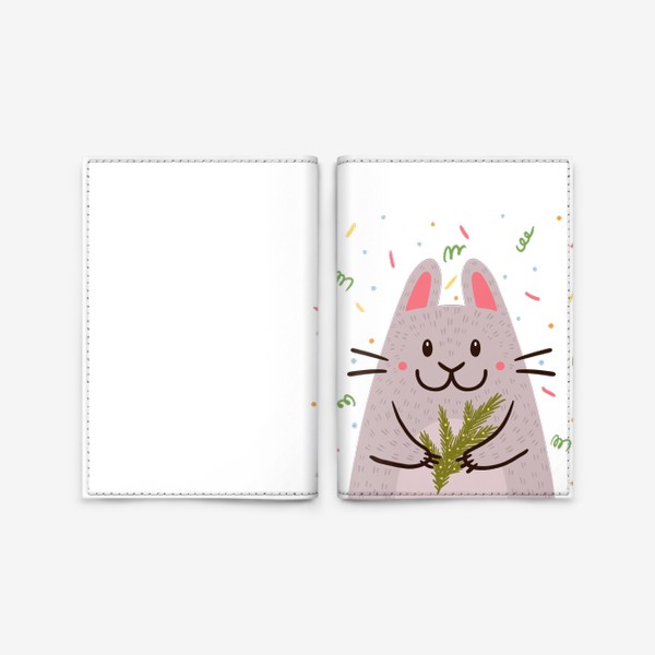 Обложка для паспорта «Милый кролик с еловой веточкой. Новый год»