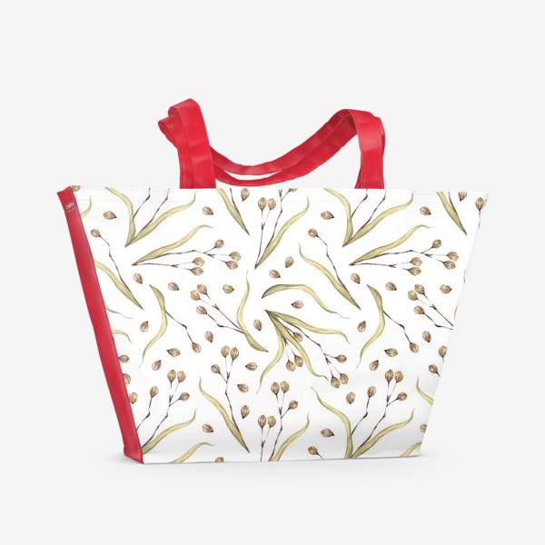 Пляжная сумка «Акварельный нарисованный вручную бесшовный фон с веточками липы и семенами липы»