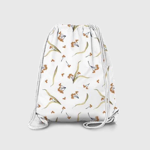 Рюкзак «Акварельный нарисованный вручную бесшовный фон с веточками липы и семенами липы. Оранжевые ягоды»