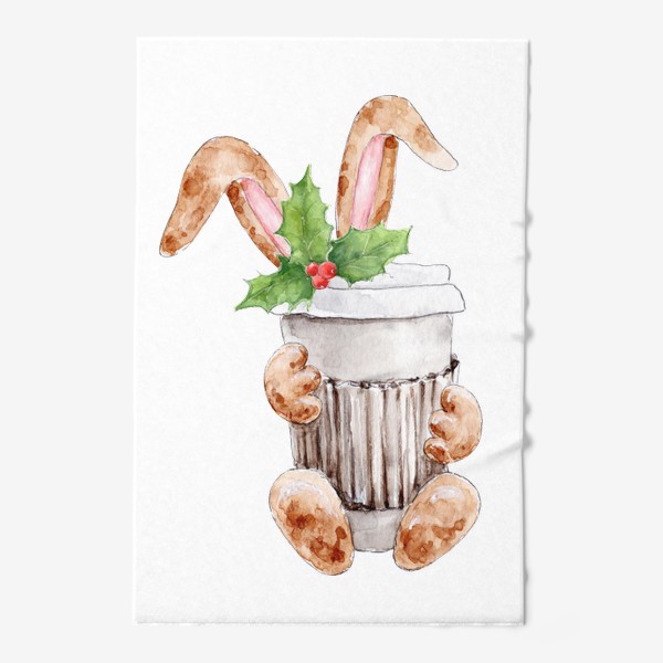 Полотенце «Новогодний кролик кофеман, серя Ушастые»
