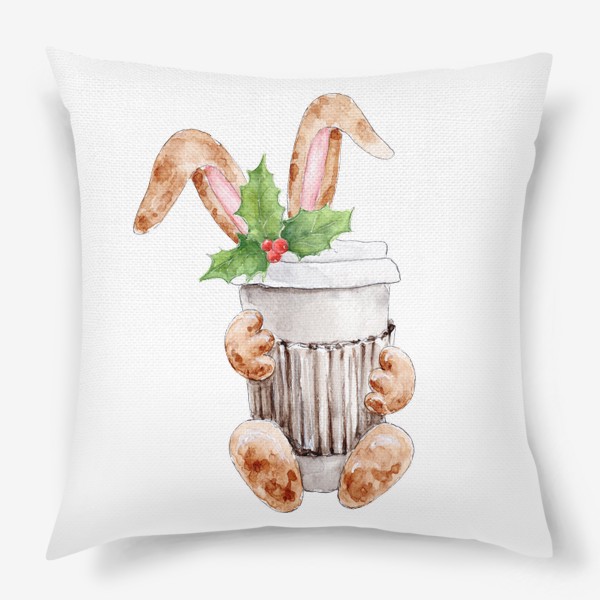 Подушка «Новогодний кролик кофеман, серя Ушастые»