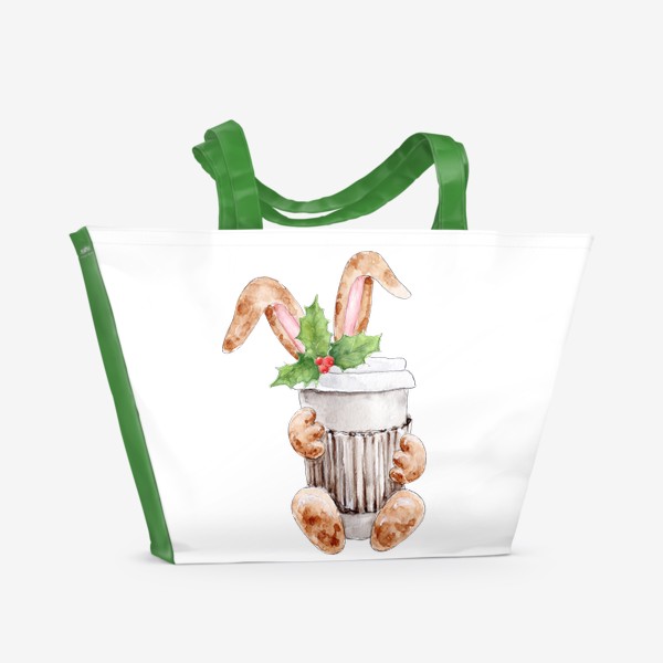 Пляжная сумка «Новогодний кролик кофеман, серя Ушастые»
