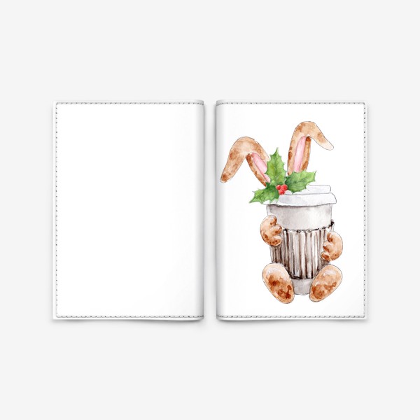 Обложка для паспорта «Новогодний кролик кофеман, серя Ушастые»