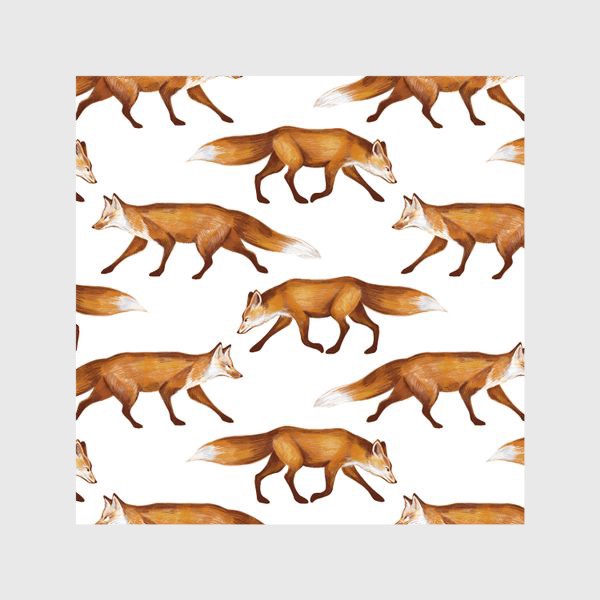 Шторы «Акварельный нарисованный вручную бесшовный фон с яркими иллюстрациями рыжих лис. Лесные животные, лиса»