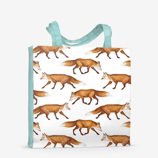 Сумка-шоппер &laquo;Акварельный нарисованный вручную бесшовный фон с яркими иллюстрациями рыжих лис. Лесные животные, лиса&raquo;