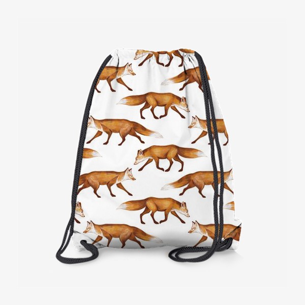 Рюкзак «Акварельный нарисованный вручную бесшовный фон с яркими иллюстрациями рыжих лис. Лесные животные, лиса»