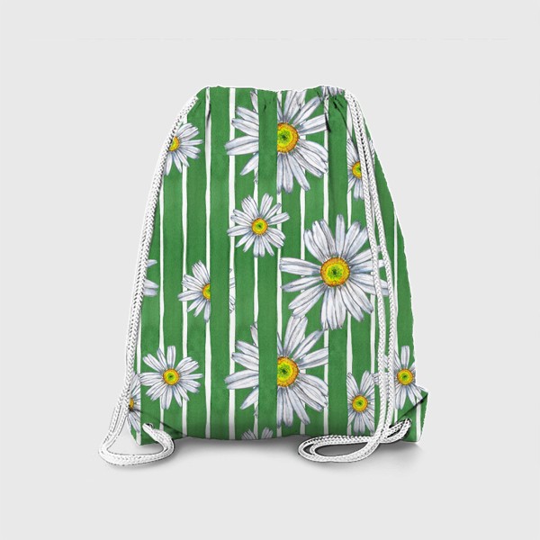 Рюкзак «Летний паттерн Белые ромашки на зеленых полосках»
