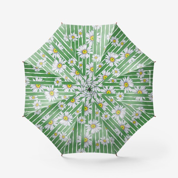 Зонт «Летний паттерн Белые ромашки на зеленых полосках»