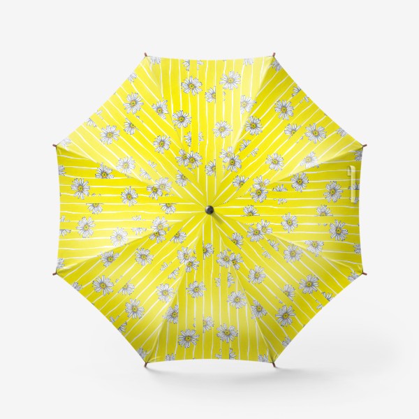 Зонт «Летний паттерн Белые ромашки на желтых полосках»