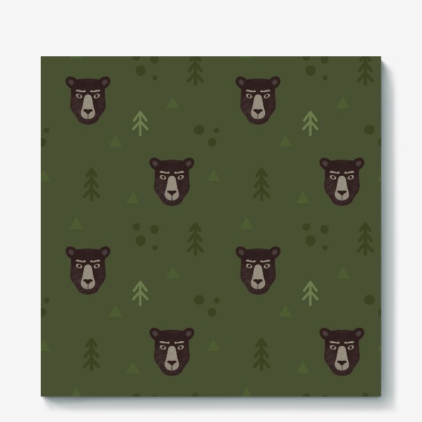 Холст «Медведь в лесу. Мишки и медведи. Суровый медвежонок и ёлки Для охотника»