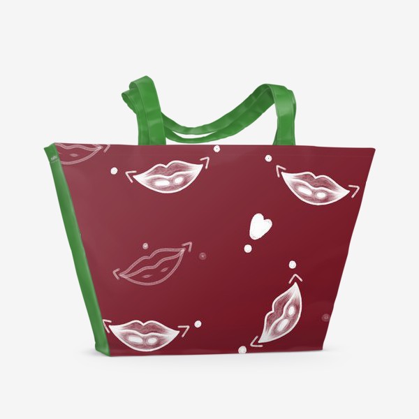 Пляжная сумка «красные губы и сердечки»