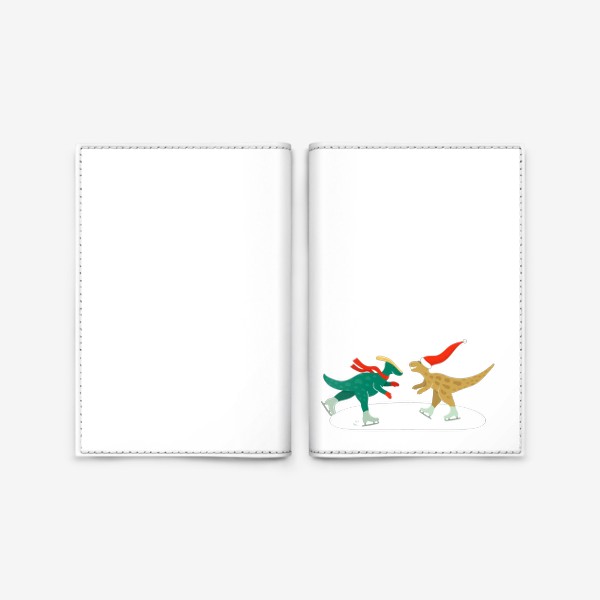Обложка для паспорта «Динозавры на льду - катаются на коньках»