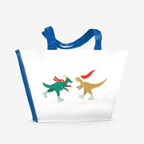 Пляжная сумка «Динозавры на льду - катаются на коньках»