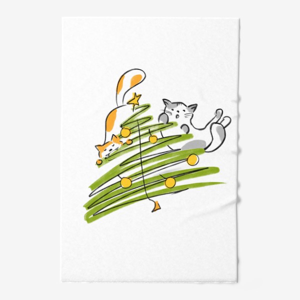 Полотенце «Коты и елка»