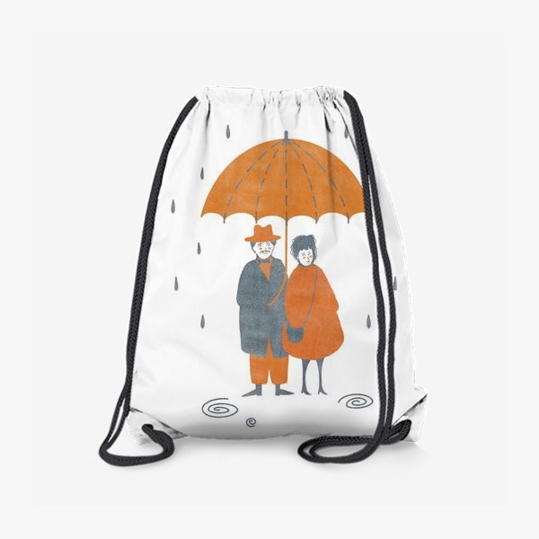 Рюкзак &laquo;Акварельная нарисованная вручную осенняя иллюстрация с влюбленной парой, стоящей под зонтом во время дождя. Лужи, дождь&raquo;
