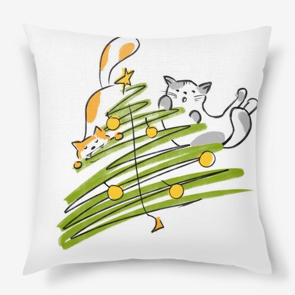 Подушка «Коты и елка»