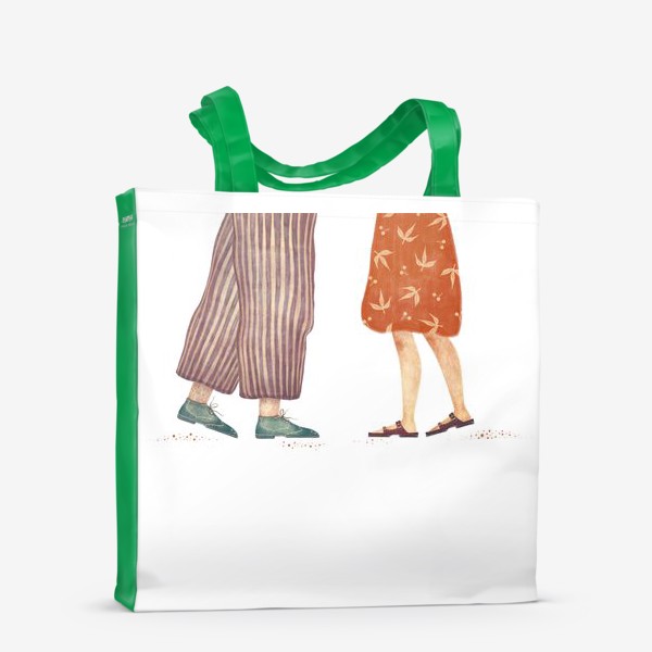 Сумка-шоппер «Акварельная нарисованная вручную иллюстрация с влюбленной парой. Ноги. Поцелуй, любовь»