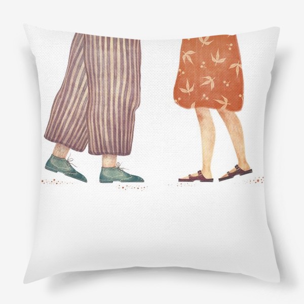 Подушка «Акварельная нарисованная вручную иллюстрация с влюбленной парой. Ноги. Поцелуй, любовь»