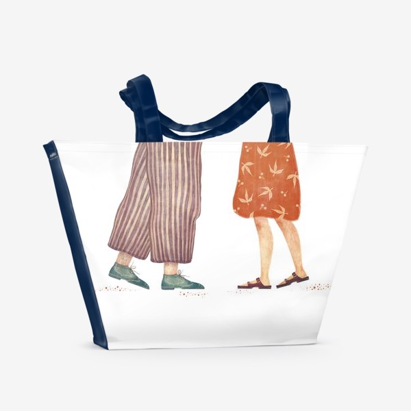 Пляжная сумка «Акварельная нарисованная вручную иллюстрация с влюбленной парой. Ноги. Поцелуй, любовь»