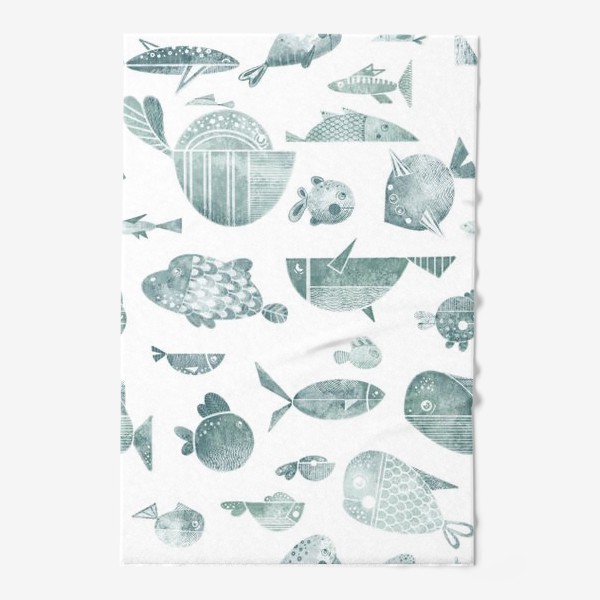 Полотенце &laquo;Акварельный нарисованный вручную бесшовный фон с яркими морскими иллюстрациями стилизованных рыб. Подводный мир &raquo;