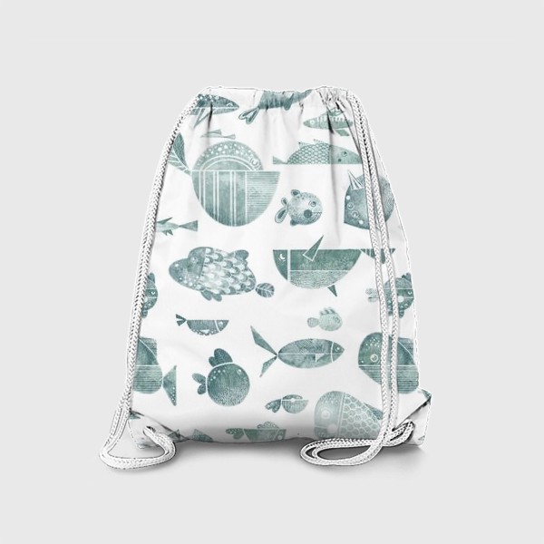 Рюкзак «Акварельный нарисованный вручную бесшовный фон с яркими морскими иллюстрациями стилизованных рыб. Подводный мир »