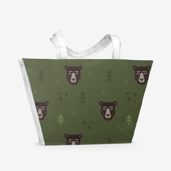 Пляжная сумка «Медведь в лесу. Мишки и медведи. Суровый медвежонок и ёлки Для охотника»