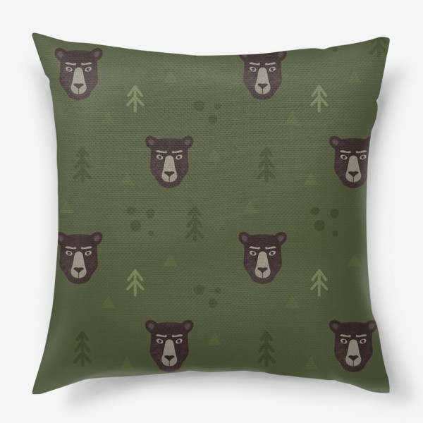 Подушка «Медведь в лесу. Мишки и медведи. Суровый медвежонок и ёлки Для охотника»