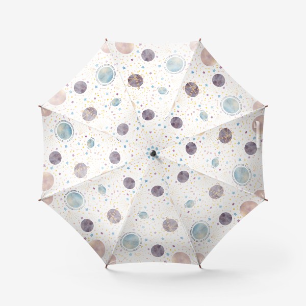 Зонт «Акварельный нарисованный вручную бесшовный фон с яркими космическими иллюстрациями планет, созвездий, комет на белом»