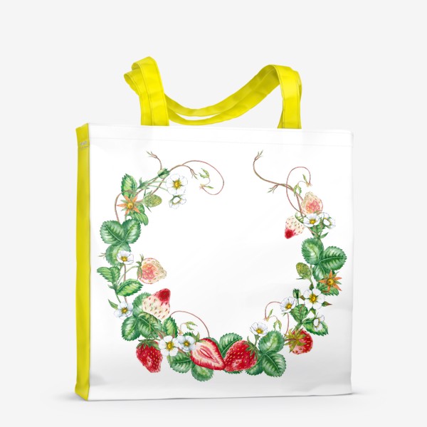 Сумка-шоппер «Летний венок из ягод, цветов и листьев клубники Акварель»