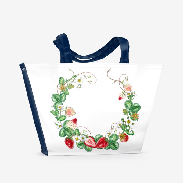 Пляжная сумка «Летний венок из ягод, цветов и листьев клубники Акварель»