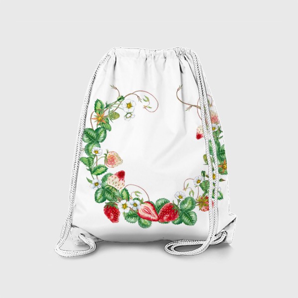 Рюкзак «Летний венок из ягод, цветов и листьев клубники Акварель»