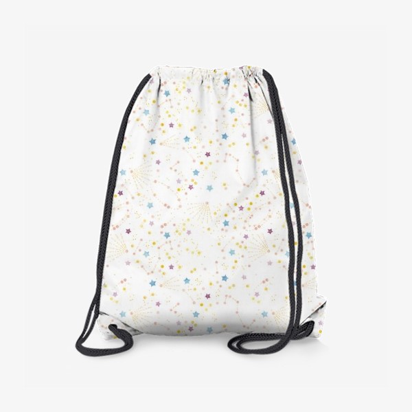 Рюкзак «Акварельный нарисованный вручную бесшовный фон с яркими космическими иллюстрациями созвездий, комет на белом фоне»