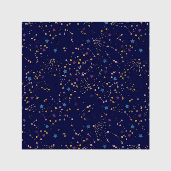 Шторы &laquo;Акварельный нарисованный вручную бесшовный фон с яркими космическими иллюстрациями созвездий, комет на темном синем фоне&raquo;