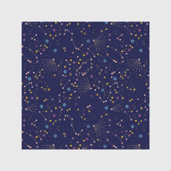 Скатерть &laquo;Акварельный нарисованный вручную бесшовный фон с яркими космическими иллюстрациями созвездий, комет на темном синем фоне&raquo;