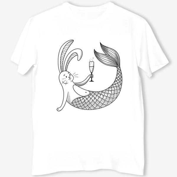Футболка &laquo;Белый кролик русалка с бокалом&raquo;
