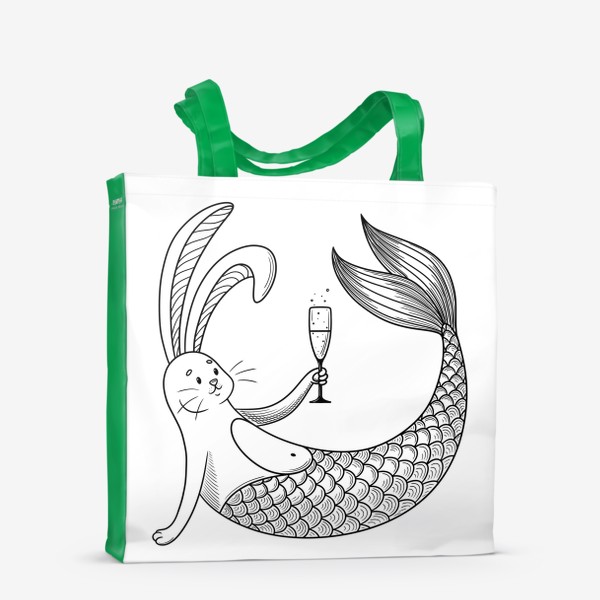 Сумка-шоппер «Белый кролик русалка с бокалом»