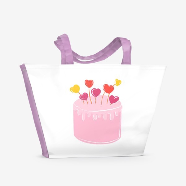 Пляжная сумка «Тортик с сердечками На 14 февраля»