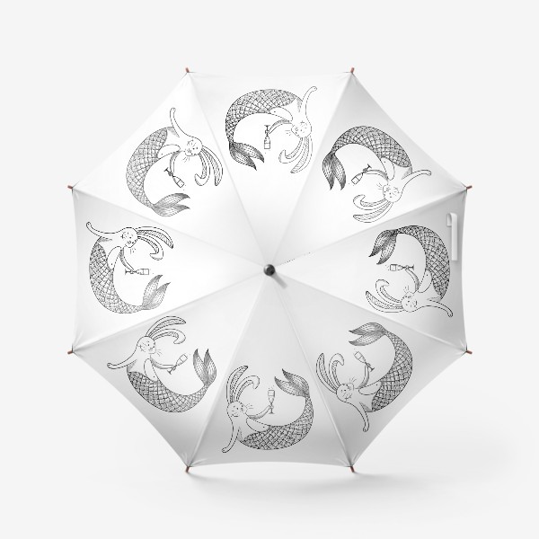 Зонт «Белый кролик русалка с бокалом»