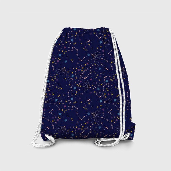 Рюкзак &laquo;Акварельный нарисованный вручную бесшовный фон с яркими космическими иллюстрациями созвездий, комет на темном синем фоне&raquo;