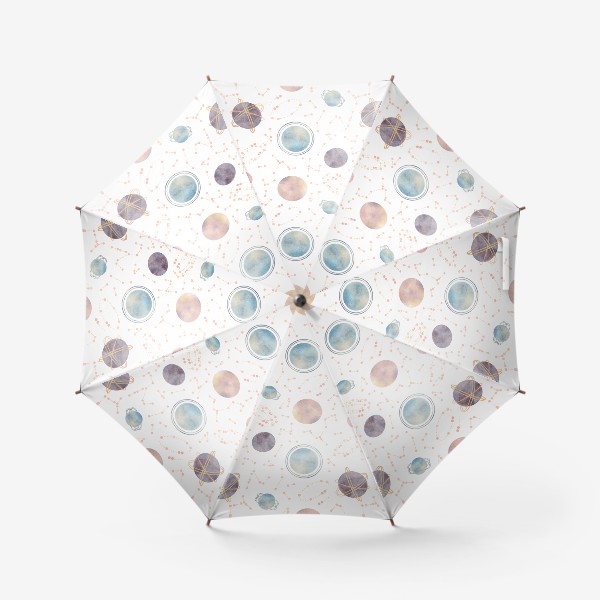 Зонт «Акварельный нарисованный вручную бесшовный фон с яркими космическими иллюстрациями планет, созвездий, комет на белом»