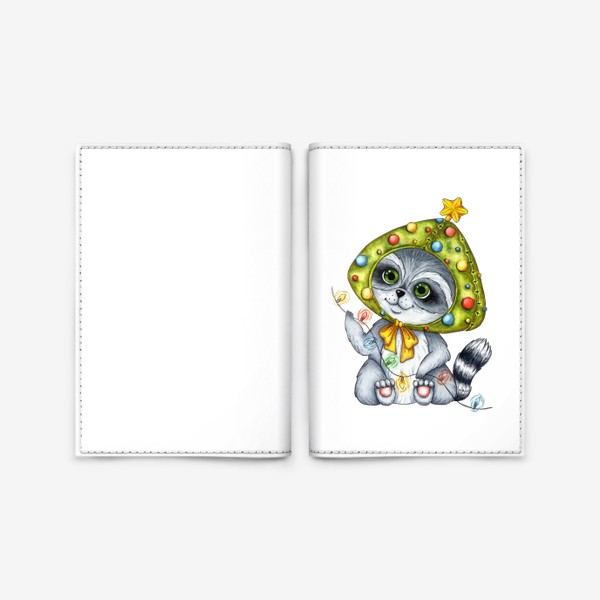 Обложка для паспорта «Енотик в шапочке елочка / Енот в шапке акварель»