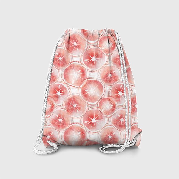 Рюкзак «Акварельный нарисованный вручную бесшовный фон с яркими иллюстрациями розовых грейпфрутов. Стильные срезы грейпфрута»