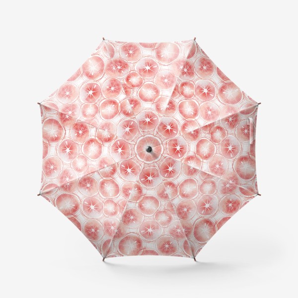 Зонт «Акварельный нарисованный вручную бесшовный фон с яркими иллюстрациями розовых грейпфрутов. Стильные срезы грейпфрута»