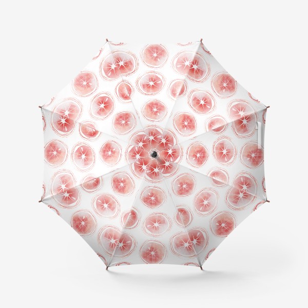 Зонт «Акварельный нарисованный вручную бесшовный фон с яркими иллюстрациями розовых грейпфрутов. Стильные срезы грейпфрута»