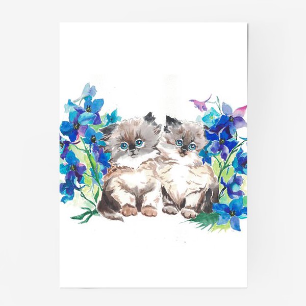 Постер «Котята и дельфиниум»