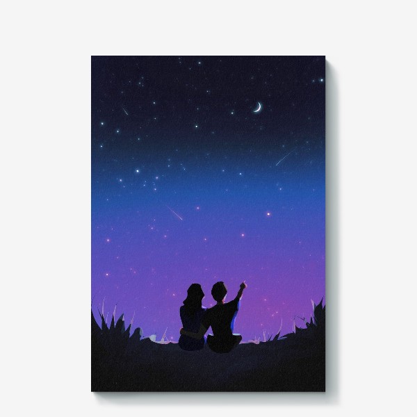 Холст «Влюблённая парочка на фоне ночного неба»