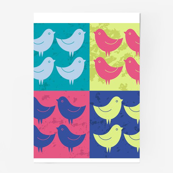 Постер «Яркий принт с птицами в квадратах»