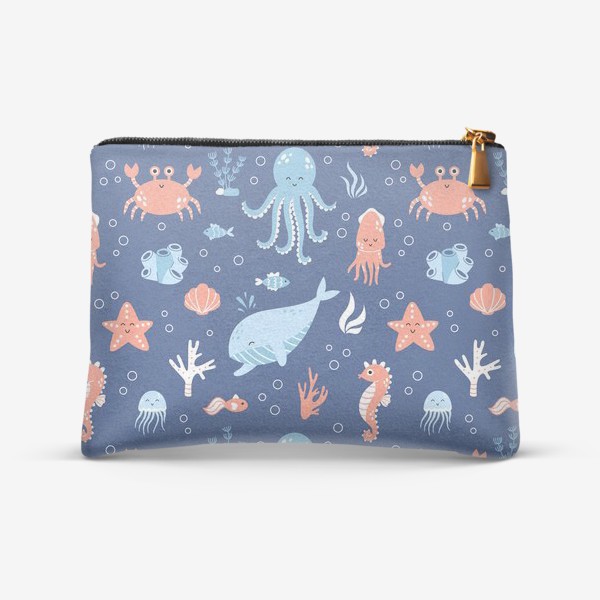 Косметичка «Паттерн - подводный мир, милые морские животные»