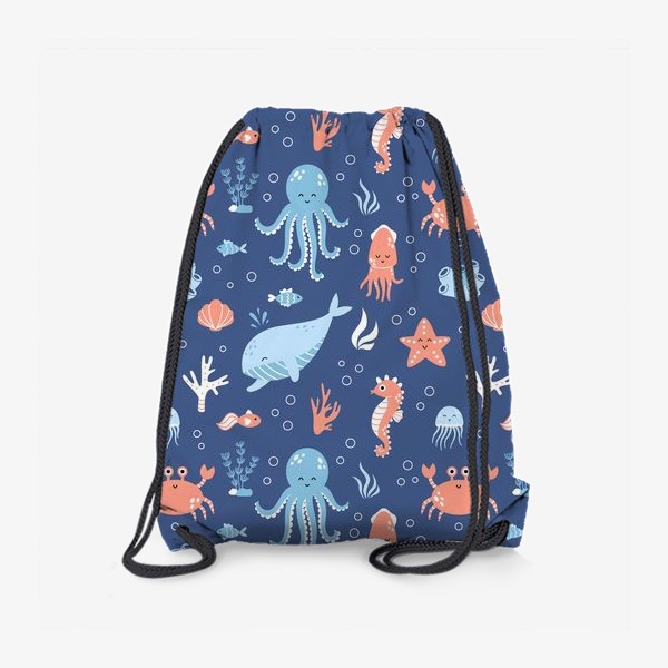 Рюкзак «Паттерн - подводный мир, милые морские животные»