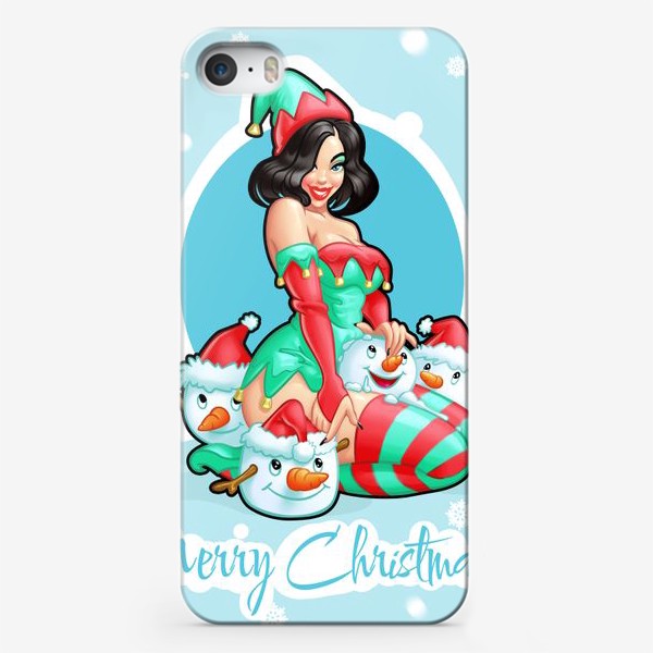 Чехол iPhone «C Рождеством! Пинап девушка и снеговики | Merry Christmas!»